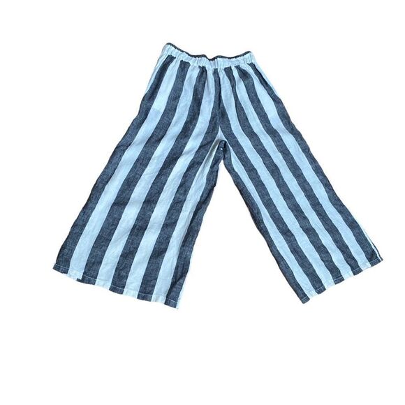 Catherine Malandrino Wide Leg Cropped 100% Linen Striped Flowy Gaucho Pants Lrg - Picture 5 of 5